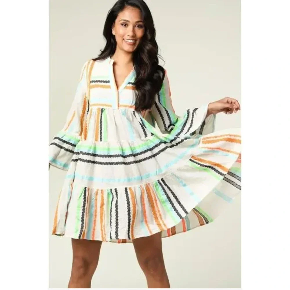 DEVOTION TWINS Ella Cotton Blend Tiered Mini Dress Large